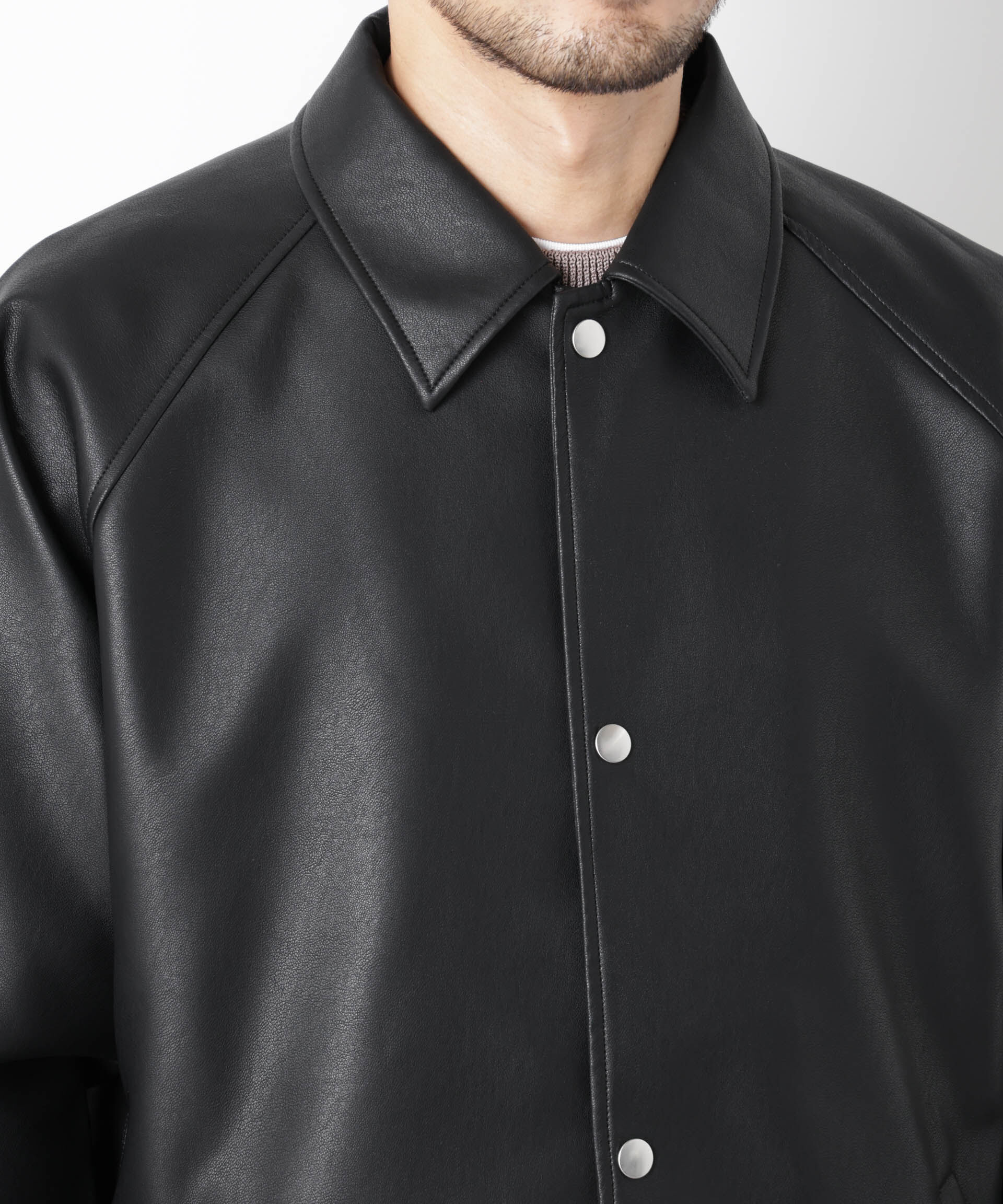 nano･universe「フェイクレザーリラックスコーチジャケット」|ブルゾン・スタジャン|