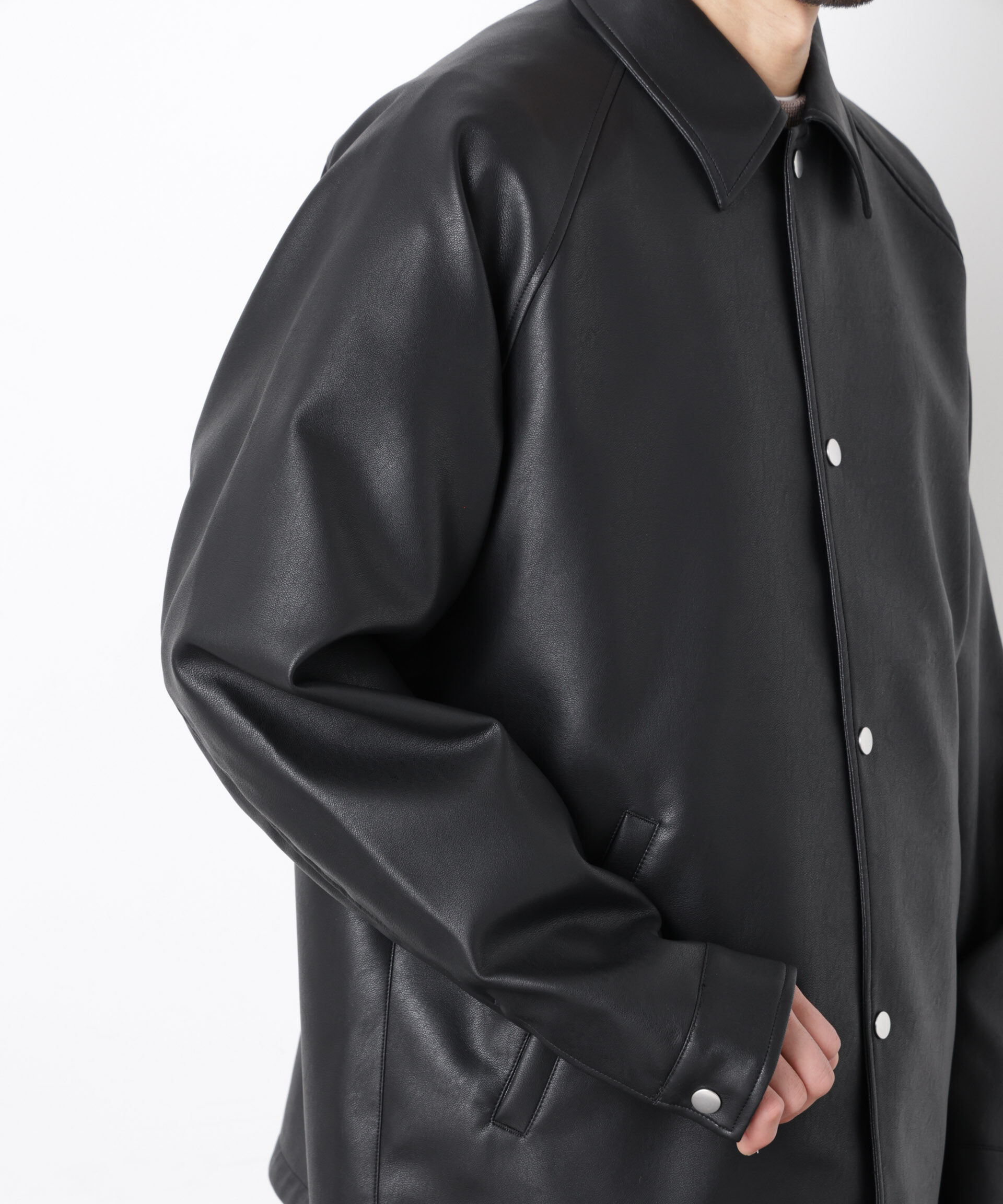 nano･universe「フェイクレザーリラックスコーチジャケット」|ブルゾン・スタジャン|