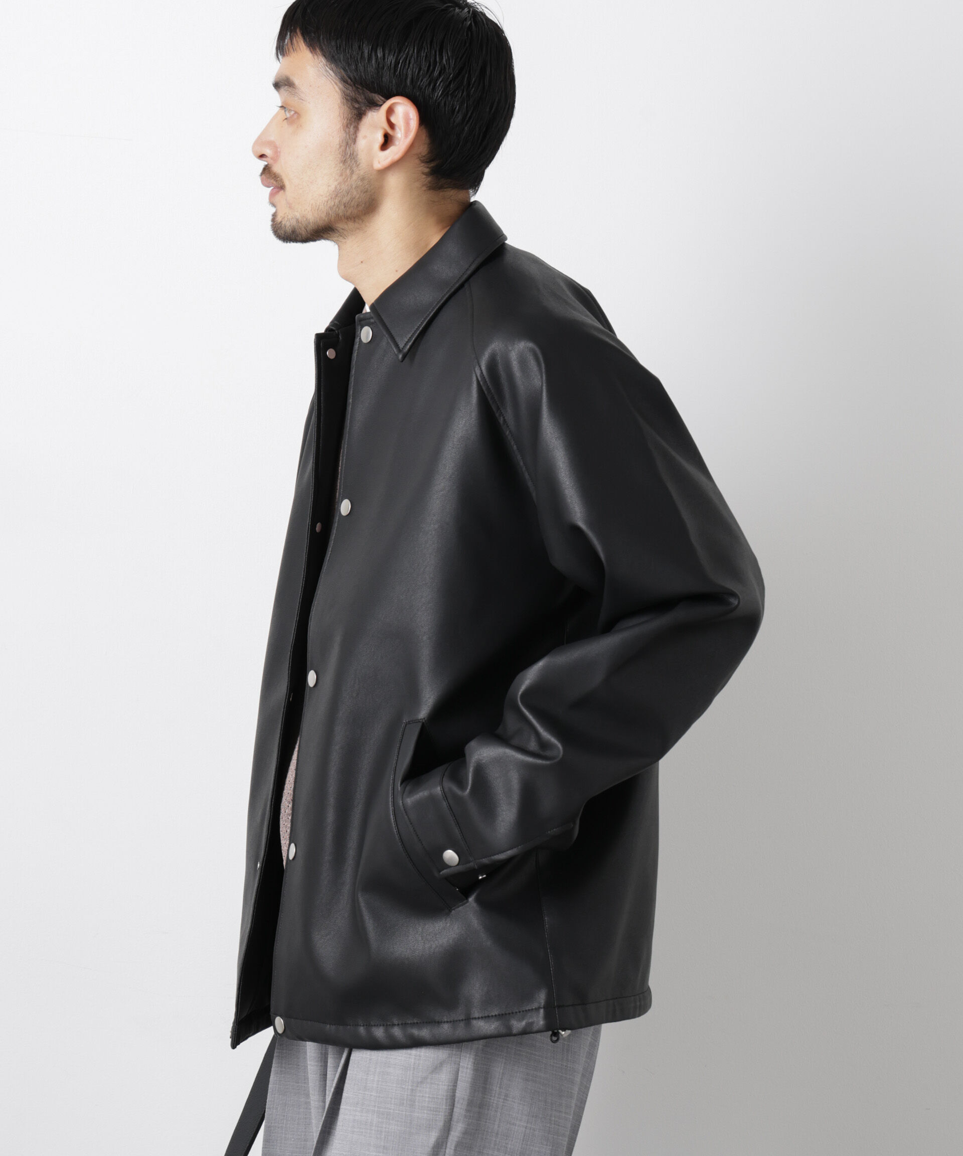 nano･universe「フェイクレザーリラックスコーチジャケット」|ブルゾン・スタジャン|