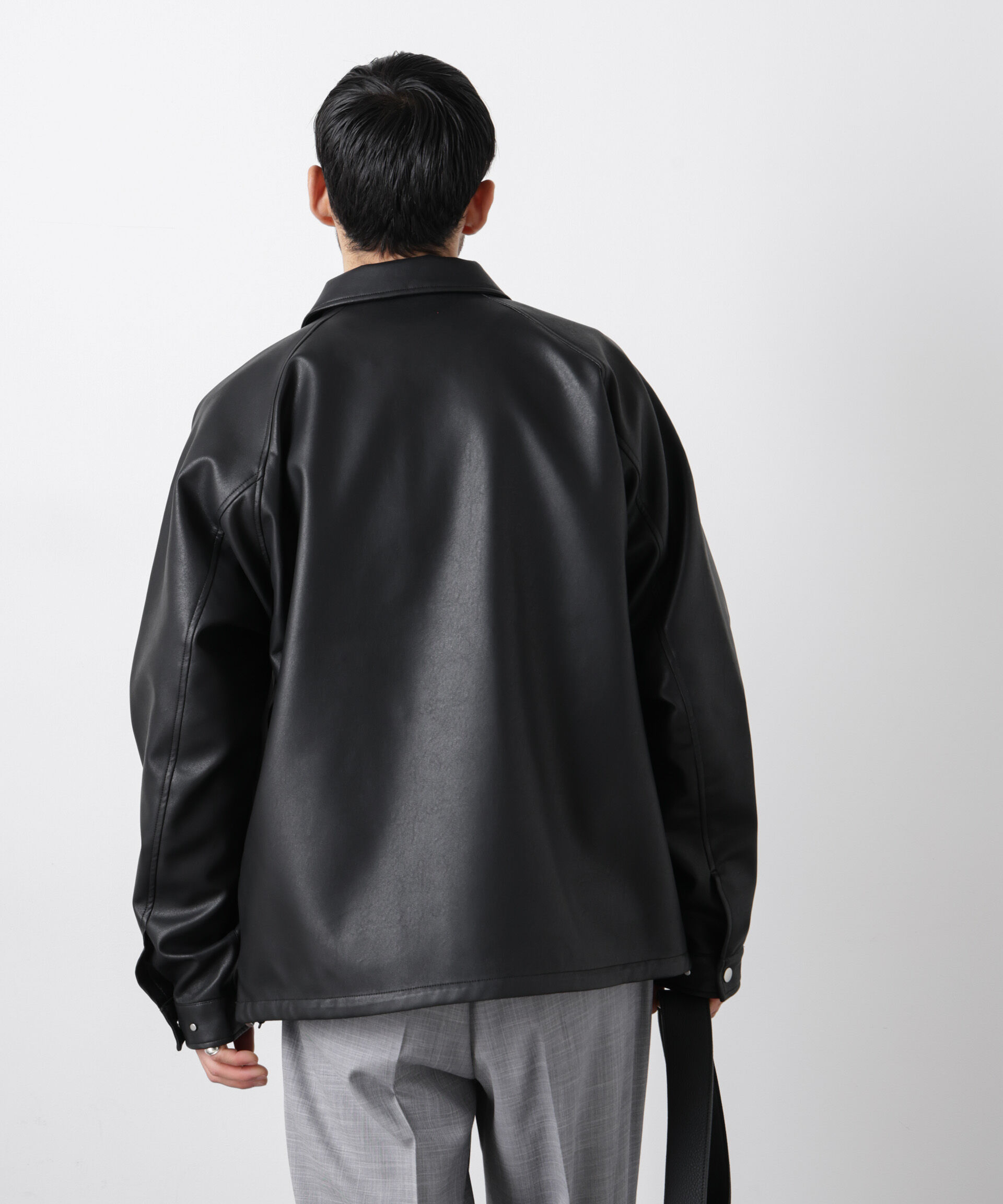 nano･universe「フェイクレザーリラックスコーチジャケット」|ブルゾン・スタジャン|