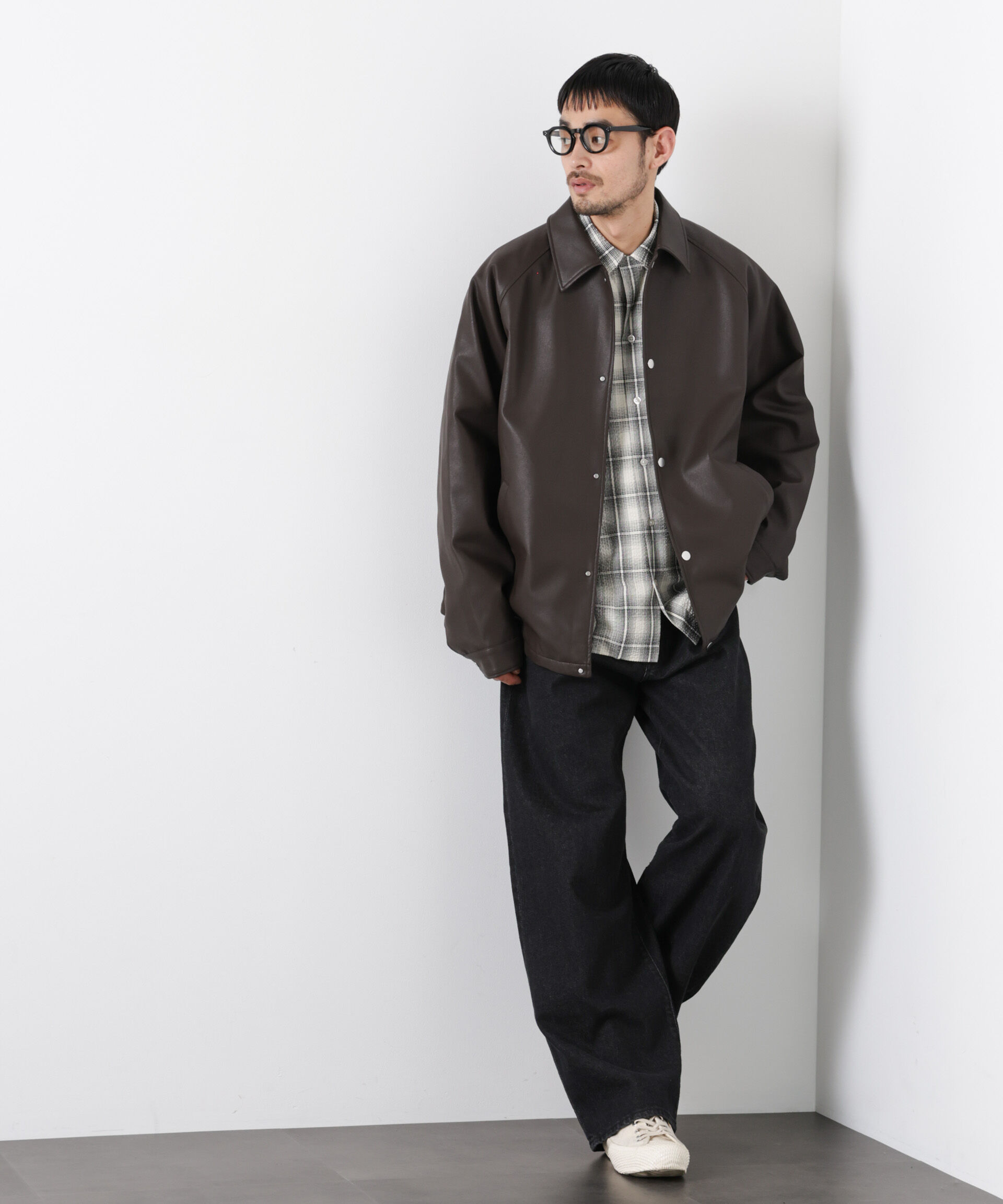 nano･universe「フェイクレザーリラックスコーチジャケット」|ブルゾン・スタジャン|