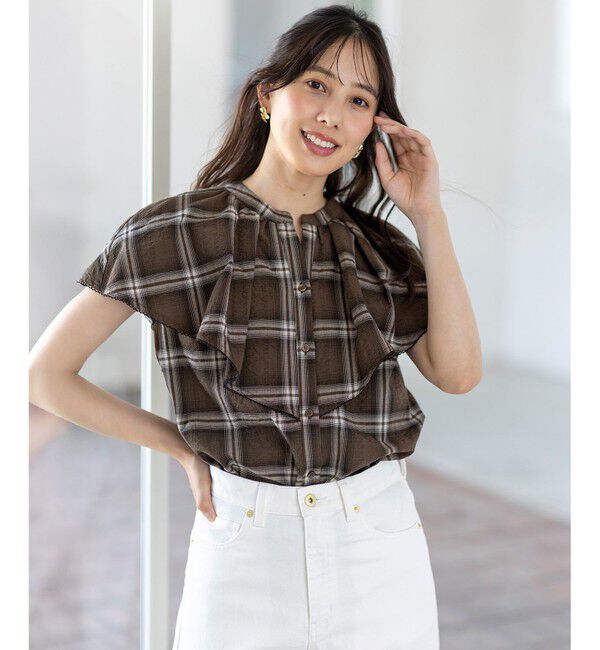 any SiS「【洗える】サッカーチェック ブラウス」|シャツ・ブラウス|ブラウン