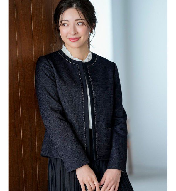 ANY SIS「リップルボーダーストレッチ ジャケット」|ノーカラージャケット|