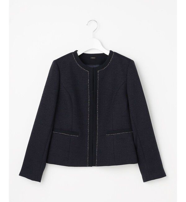 ANY SIS「リップルボーダーストレッチ ジャケット」|ノーカラージャケット|