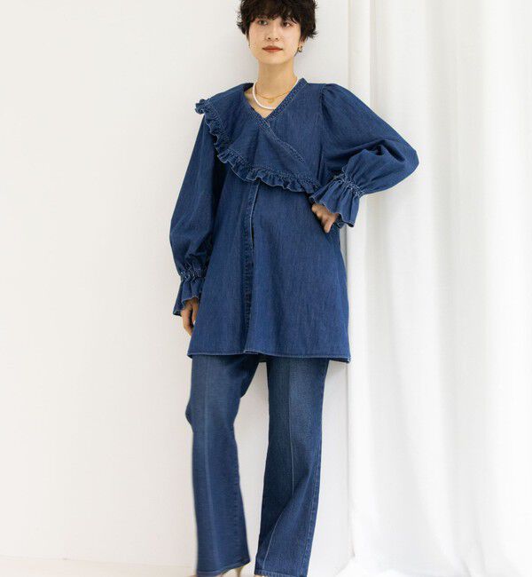 Rie Miller「【RM denim】ビッグカラー2WAYデニムブラウス」|シャツ・ブラウス|