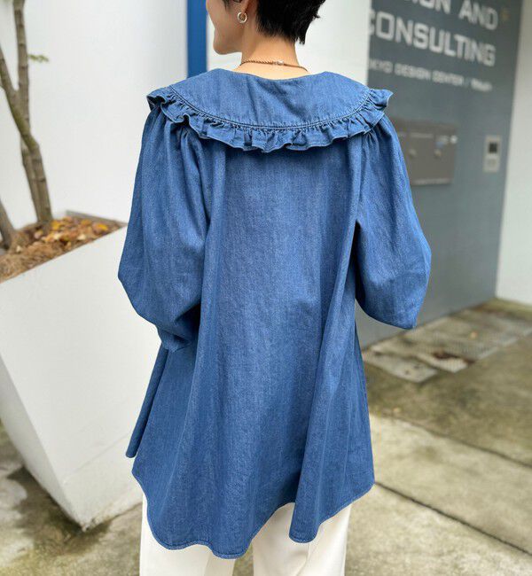 Rie Miller「【RM denim】ビッグカラー2WAYデニムブラウス」|シャツ・ブラウス|