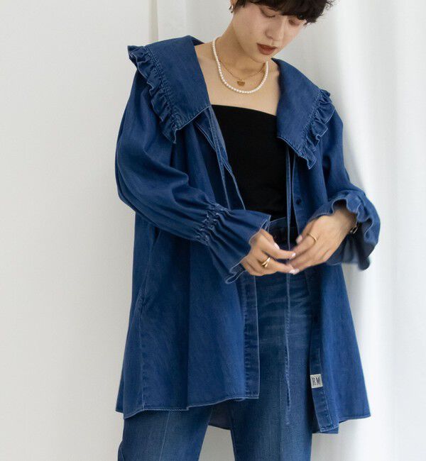 Rie Miller「【RM denim】ビッグカラー2WAYデニムブラウス」|シャツ・ブラウス|