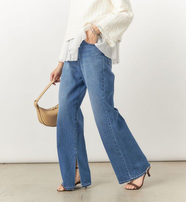 Rie Miller「【RM denim】スリットフレアハイウエストデニム」|デニム|インディゴブルー