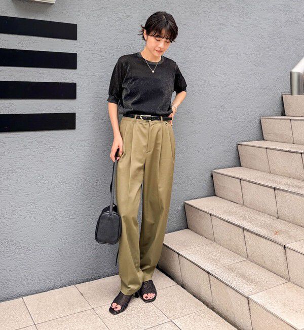 NOLLEY'S「《手洗い可能》《アンサンブル対応》シアーラメ天竺5分袖プルオーバーニット」|ニット・セーター|