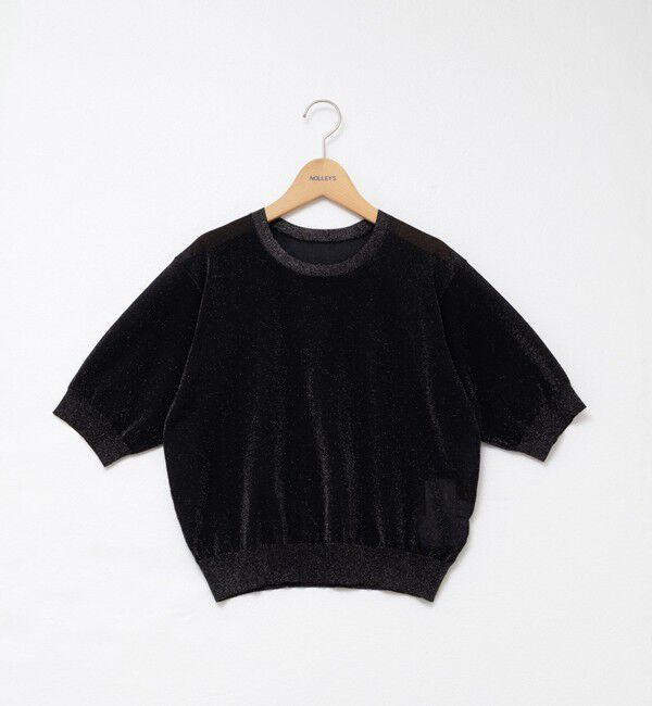 NOLLEY'S「《手洗い可能》《アンサンブル対応》シアーラメ天竺5分袖プルオーバーニット」|ニット・セーター|
