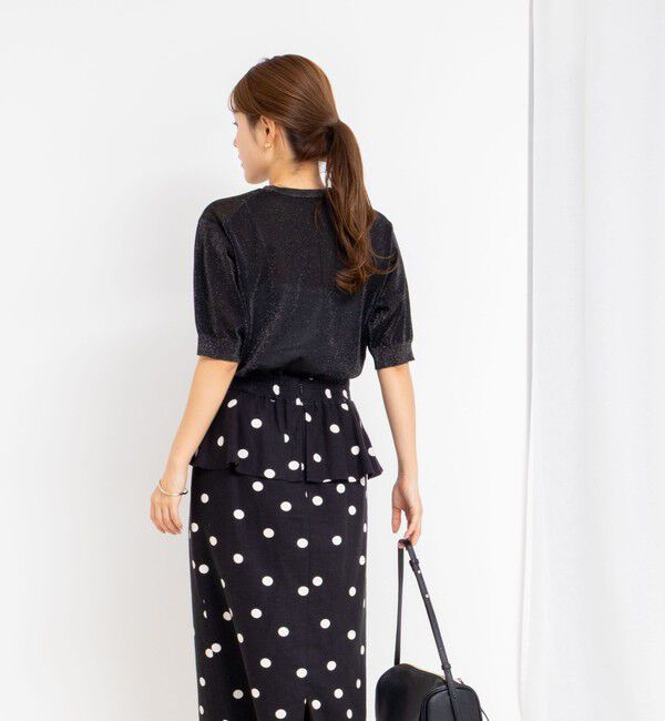 NOLLEY'S「《手洗い可能》《アンサンブル対応》シアーラメ天竺5分袖プルオーバーニット」|ニット・セーター|