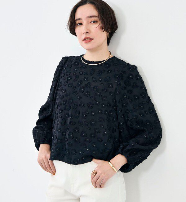 NOLLEY'S「【KIRYU】ウォッシャブル花柄ジャガードブラウス」|シャツ・ブラウス|ネイビー