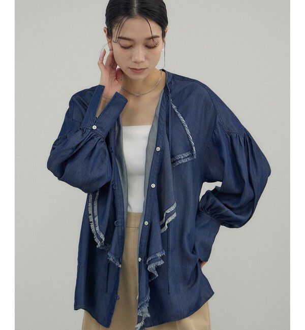 SALON adam et rope'「デニムライクラッフルフリルブラウス」|シャツ・ブラウス|