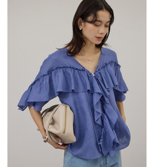 SALON adam et rope'「【WEB限定】ヨーロピアンリネンルジェフリルブラウス」|シャツ・ブラウス|