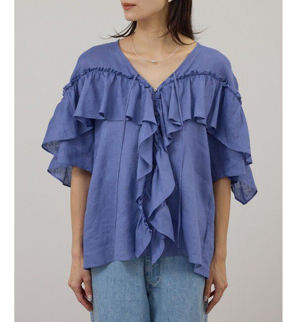 SALON adam et rope'「【WEB限定】ヨーロピアンリネンルジェフリルブラウス」|シャツ・ブラウス|