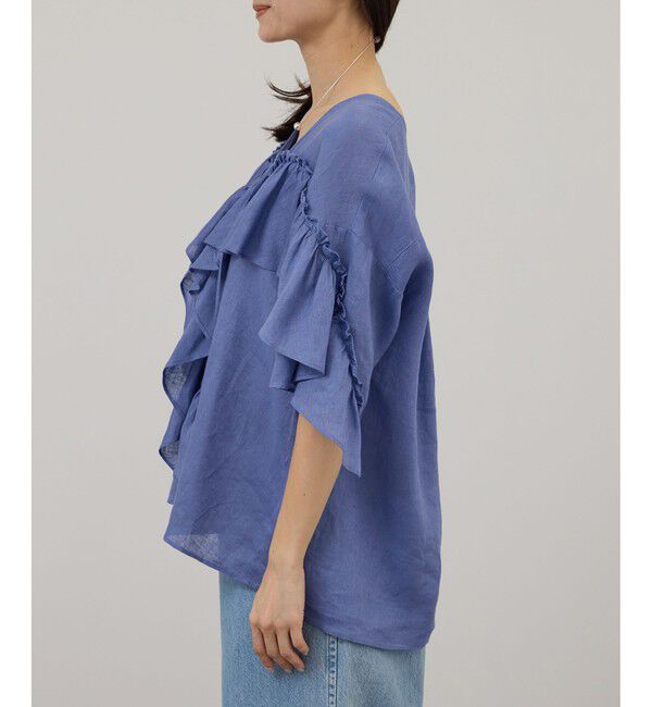 SALON adam et rope'「【WEB限定】ヨーロピアンリネンルジェフリルブラウス」|シャツ・ブラウス|