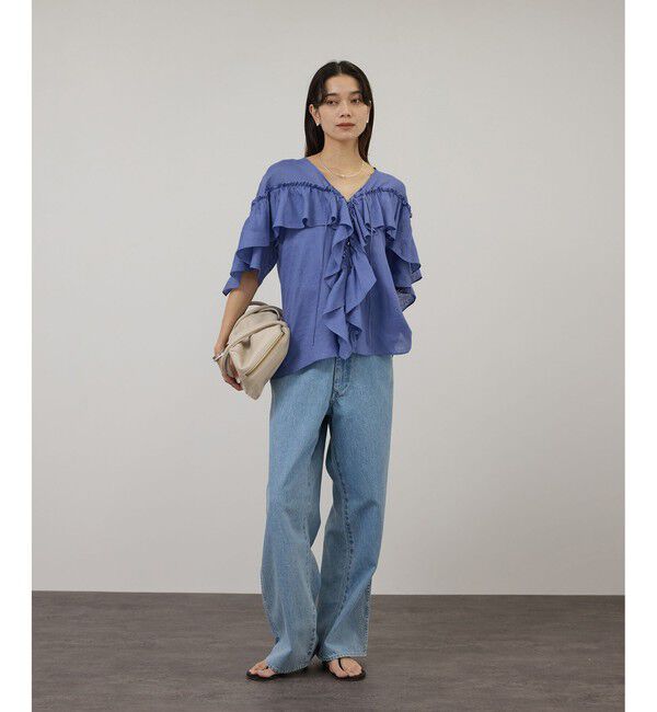 SALON adam et rope'「【WEB限定】ヨーロピアンリネンルジェフリルブラウス」|シャツ・ブラウス|