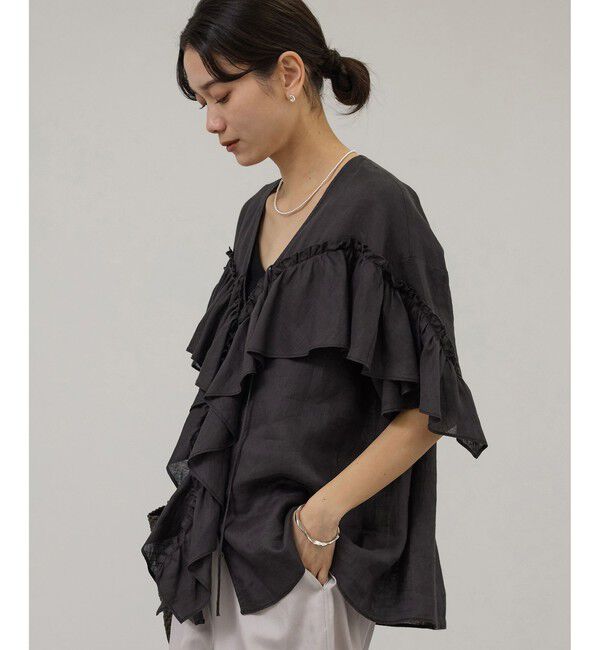 SALON adam et rope'「【WEB限定】ヨーロピアンリネンルジェフリルブラウス」|シャツ・ブラウス|