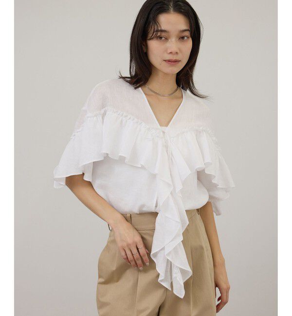 SALON adam et rope'「【WEB限定】ヨーロピアンリネンルジェフリルブラウス」|シャツ・ブラウス|