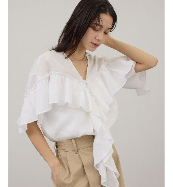 SALON adam et rope'「【WEB限定】ヨーロピアンリネンルジェフリルブラウス」|シャツ・ブラウス|