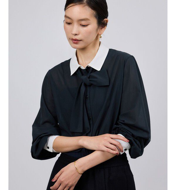 ROPE「シアートリコットボウタイシャツブラウス/イージーケア」|シャツ・ブラウス|ネイビー(40)