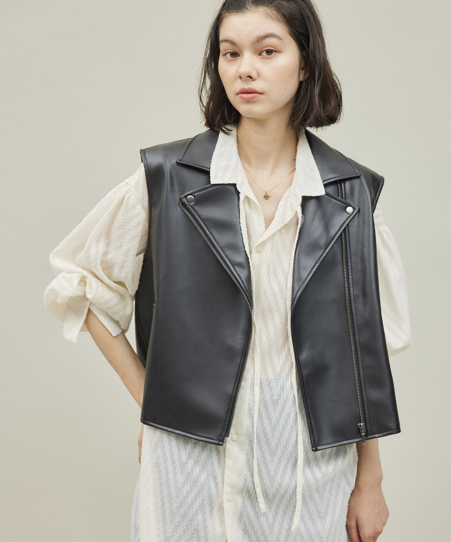 ROPE' PICNIC R「シンセティックレザーノースリーブジャケット」|ライダースジャケット|