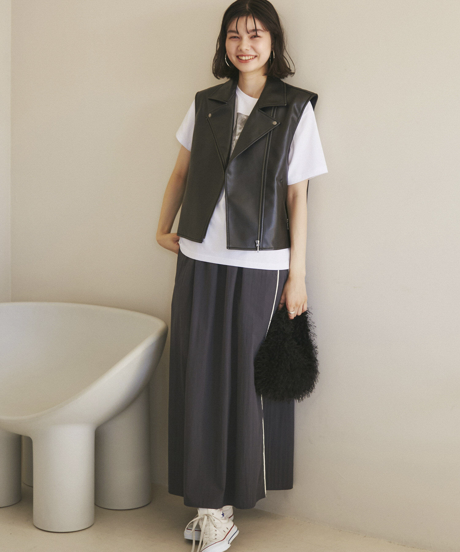 ROPE' PICNIC R「シンセティックレザーノースリーブジャケット」|ライダースジャケット|