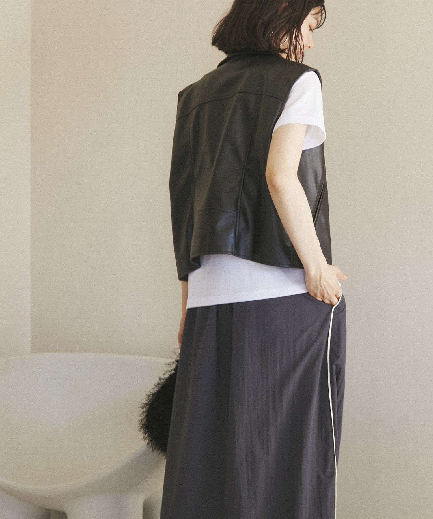 ROPE' PICNIC R「シンセティックレザーノースリーブジャケット」|ライダースジャケット|