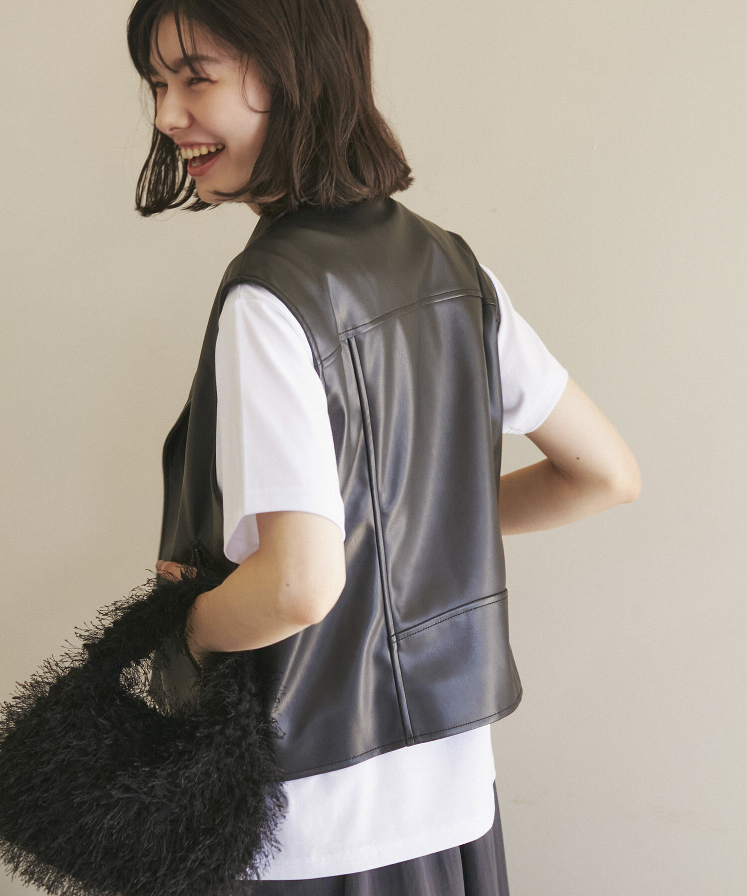 ROPE' PICNIC R「シンセティックレザーノースリーブジャケット」|ライダースジャケット|