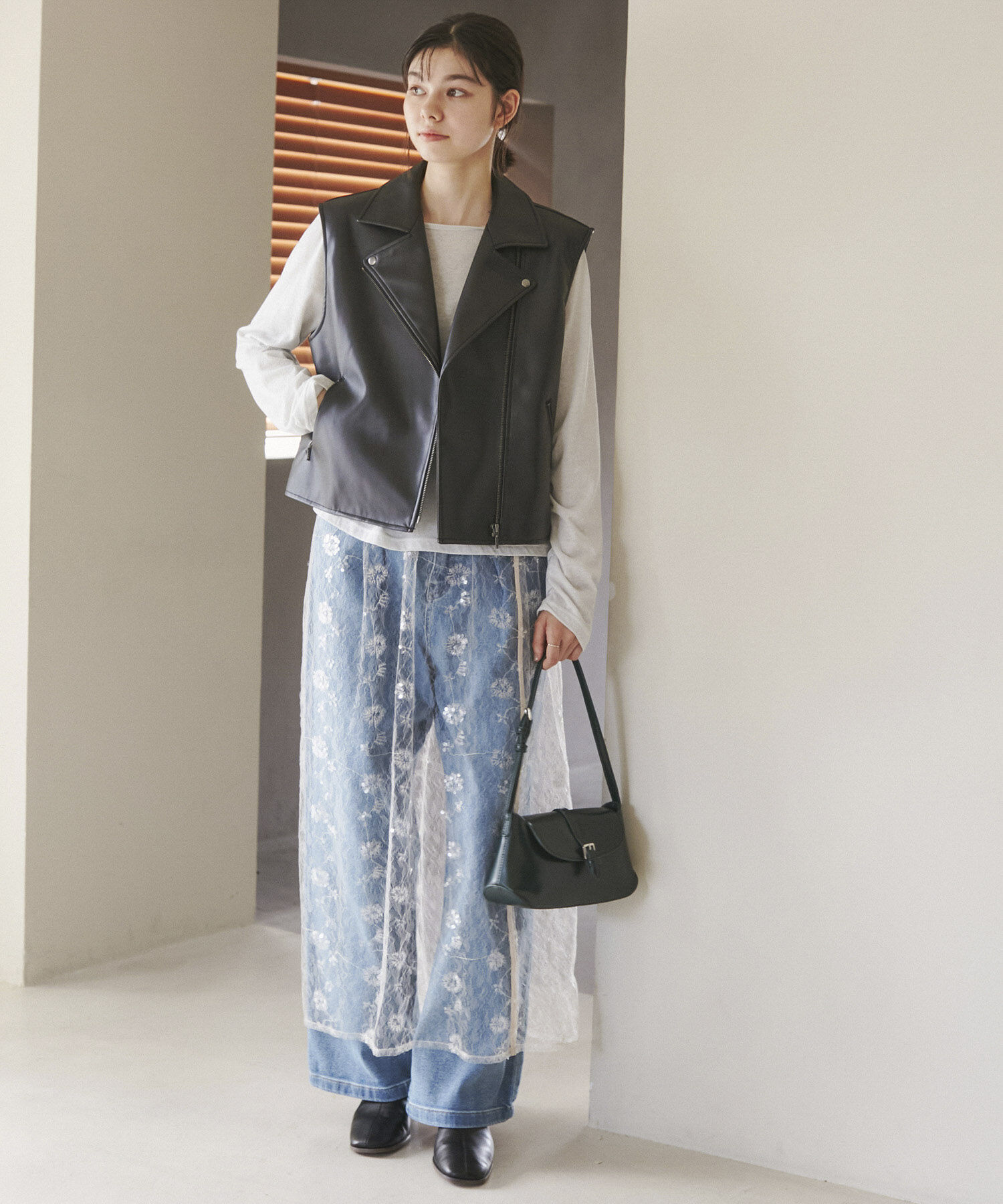 ROPE' PICNIC R「シンセティックレザーノースリーブジャケット」|ライダースジャケット|