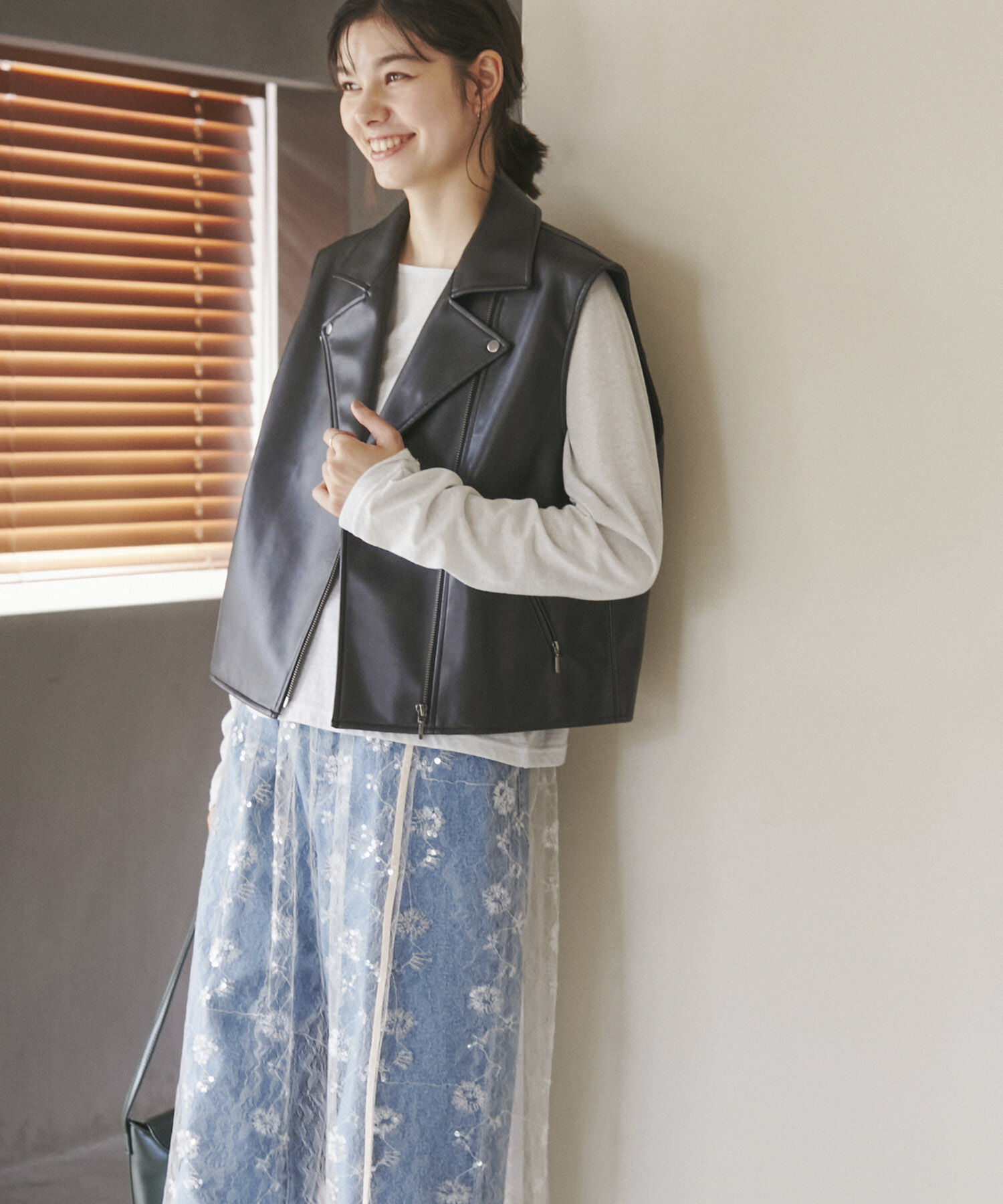 ROPE' PICNIC R「シンセティックレザーノースリーブジャケット」|ライダースジャケット|