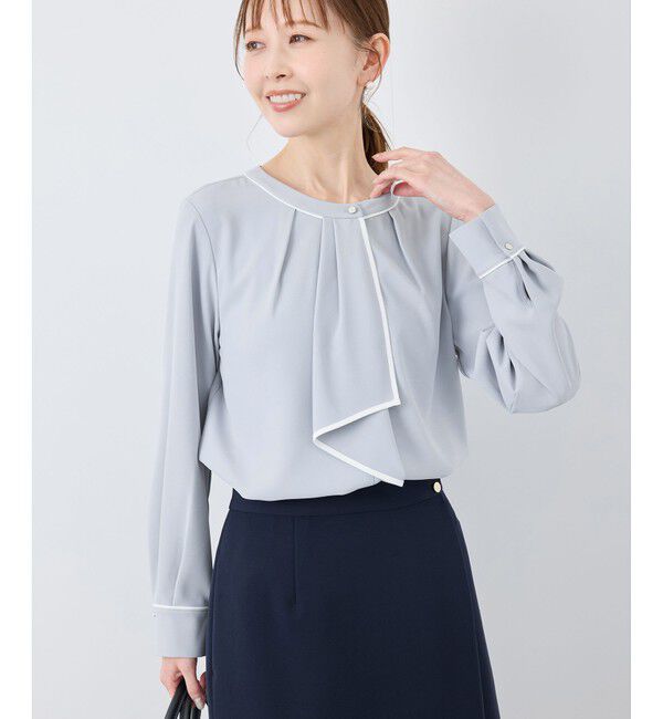 Rope&rsquo;Picnic「【2サイズ展開】メタルボタン配色ボウタイ風ブラウス/通勤対応」|シャツ・ブラウス|サックス(48)