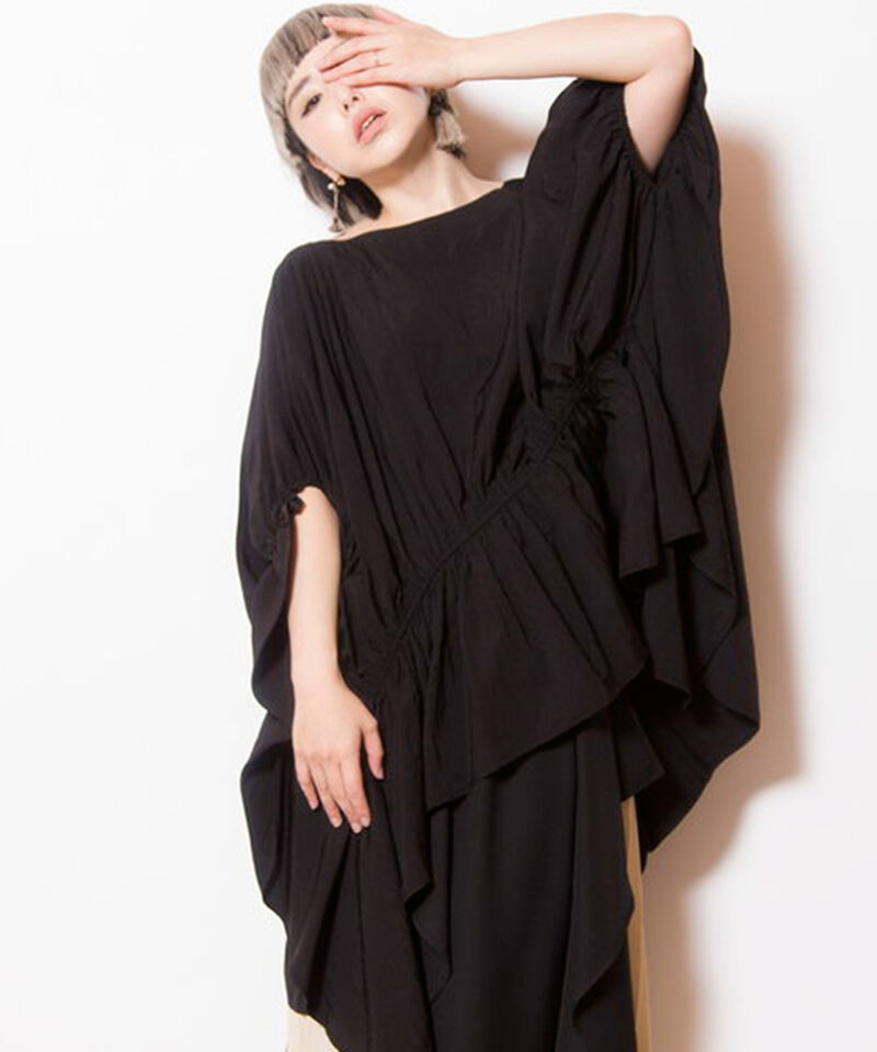  「ギャザーワイドブラウス」|シャツ・ブラウス|BLACK