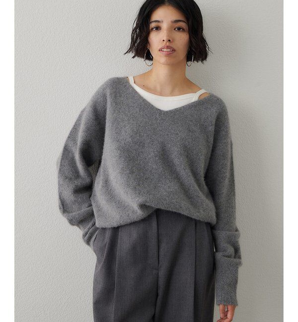  「フォックスウール Vネックプルオーバー」|ニット・セーター|グレー