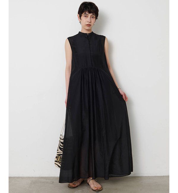  「シルクコットンギャザーワンピース」|ワンピース|ブラック