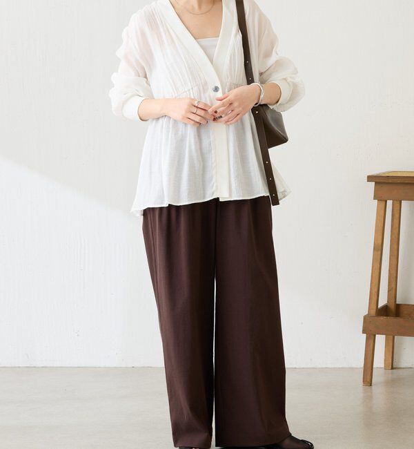  「《1枚で着映える》ギャザー切替シャツカーディガン」|シャツ・ブラウス|