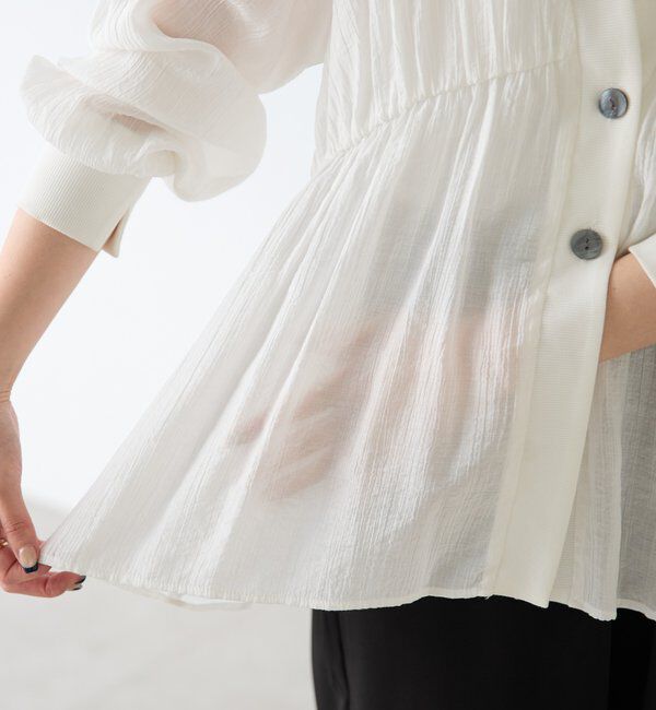  「《1枚で着映える》ギャザー切替シャツカーディガン」|シャツ・ブラウス|