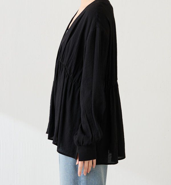  「《1枚で着映える》ギャザー切替シャツカーディガン」|シャツ・ブラウス|