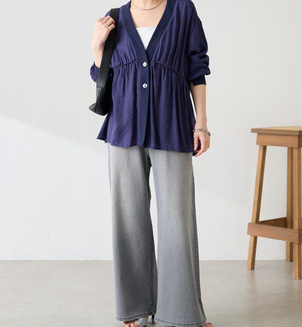  「《1枚で着映える》ギャザー切替シャツカーディガン」|シャツ・ブラウス|