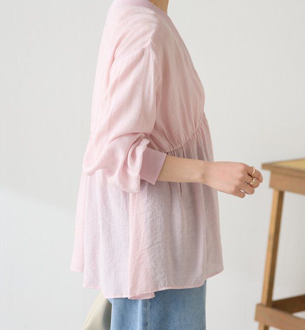  「《1枚で着映える》ギャザー切替シャツカーディガン」|シャツ・ブラウス|