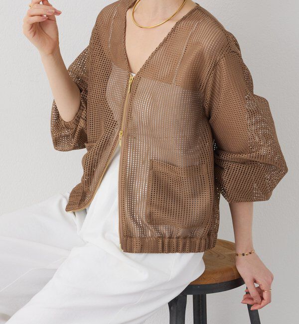  「【夏にも着れる長袖】Vネックシアーブルゾン」|その他|ベージュ