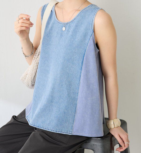  「Q.anosライトオンスデニムフレアタンクトップ」|Tシャツ・カットソー|