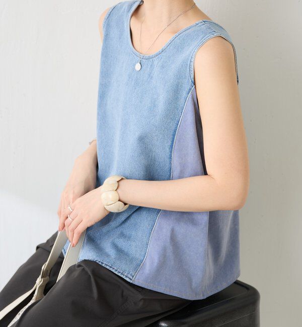 「Q.anosライトオンスデニムフレアタンクトップ」|Tシャツ・カットソー|