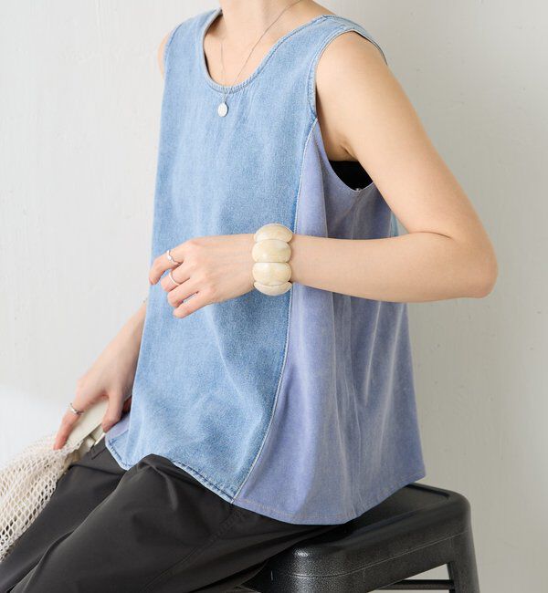  「Q.anosライトオンスデニムフレアタンクトップ」|Tシャツ・カットソー|