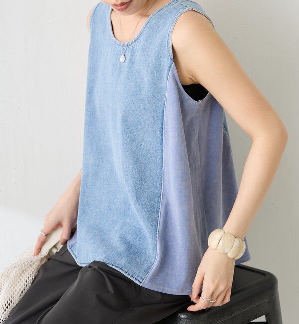  「Q.anosライトオンスデニムフレアタンクトップ」|Tシャツ・カットソー|