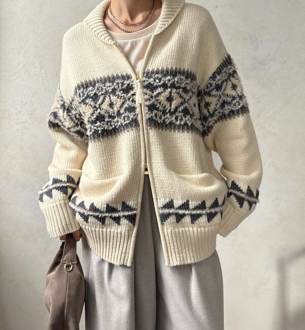  「ノルディックジップカーディガン」|ニット・セーター|オフホワイト