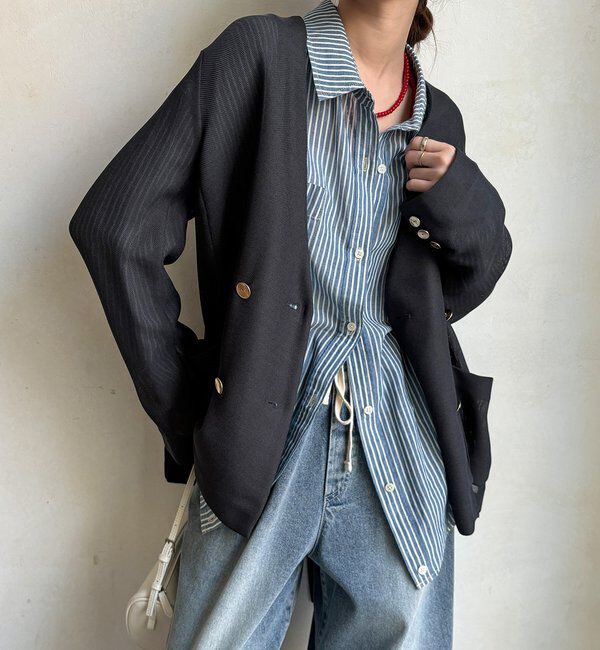  「メッシュノーカラーバックリボンジャケット」|テーラードジャケット|