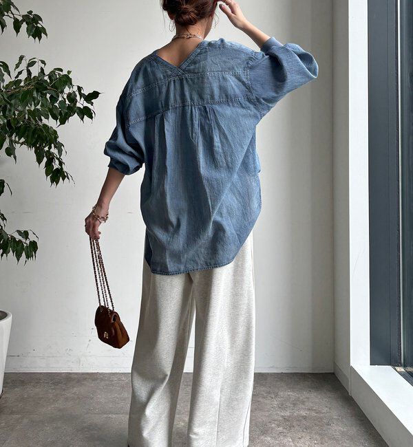  「シアーデニム袖リブVVシャツ」|シャツ・ブラウス|