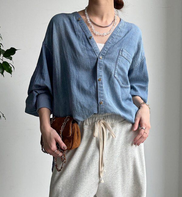 「シアーデニム袖リブVVシャツ」|シャツ・ブラウス|