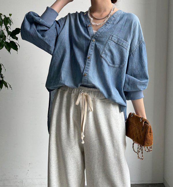  「シアーデニム袖リブVVシャツ」|シャツ・ブラウス|